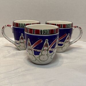Brushes K.I.C Hand painted Set Of 3 Christmas Mugs